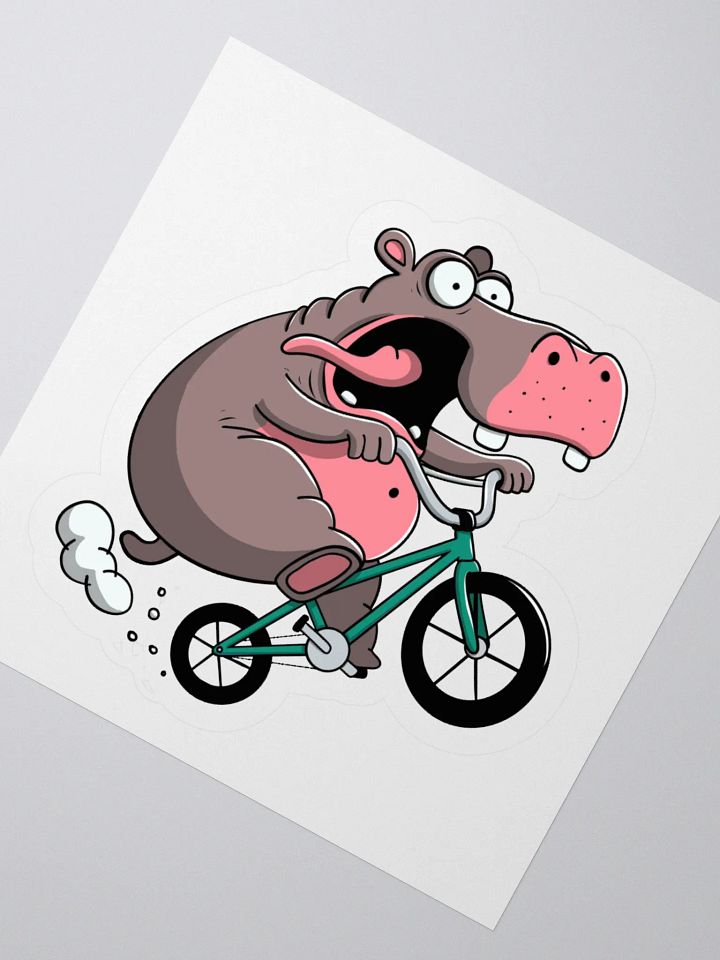Hippo BMX Sticker – Funny Cartoon Hippo on Bike | Whimsical Animal Vinyl Sticker for Cyclists & BMX Riders product image (2)