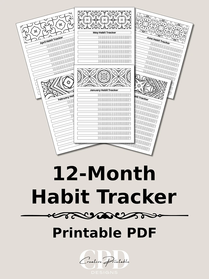Printable 12-Month Habit Tracker With Coloring Patterns product image (1)