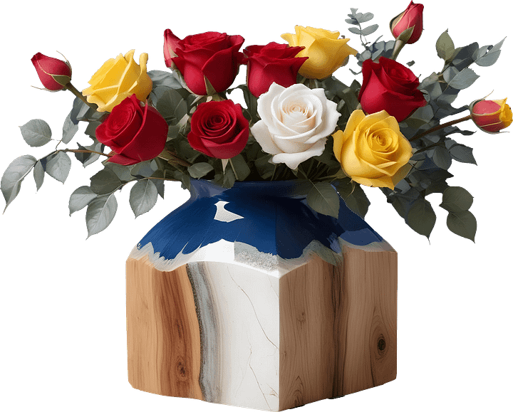 Romantic Harmony – Geometric Wooden Vase with Roses PNG product image (1)