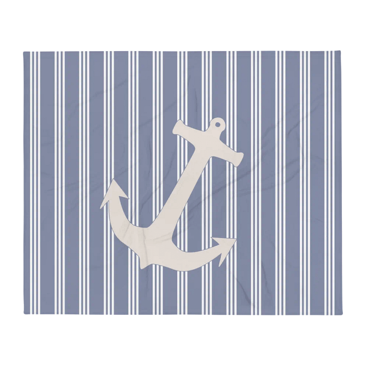 HAMPTONS CHIC - ANCHOR WITH BLUE STRIPES PLUSH BLANKET IN TWO SIZES product image (2)