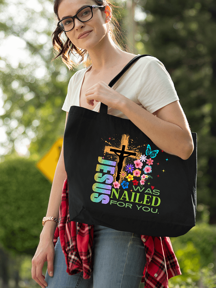 Jesus Was Nailed For You Christian Faith Organic Tote Bag product image (1)