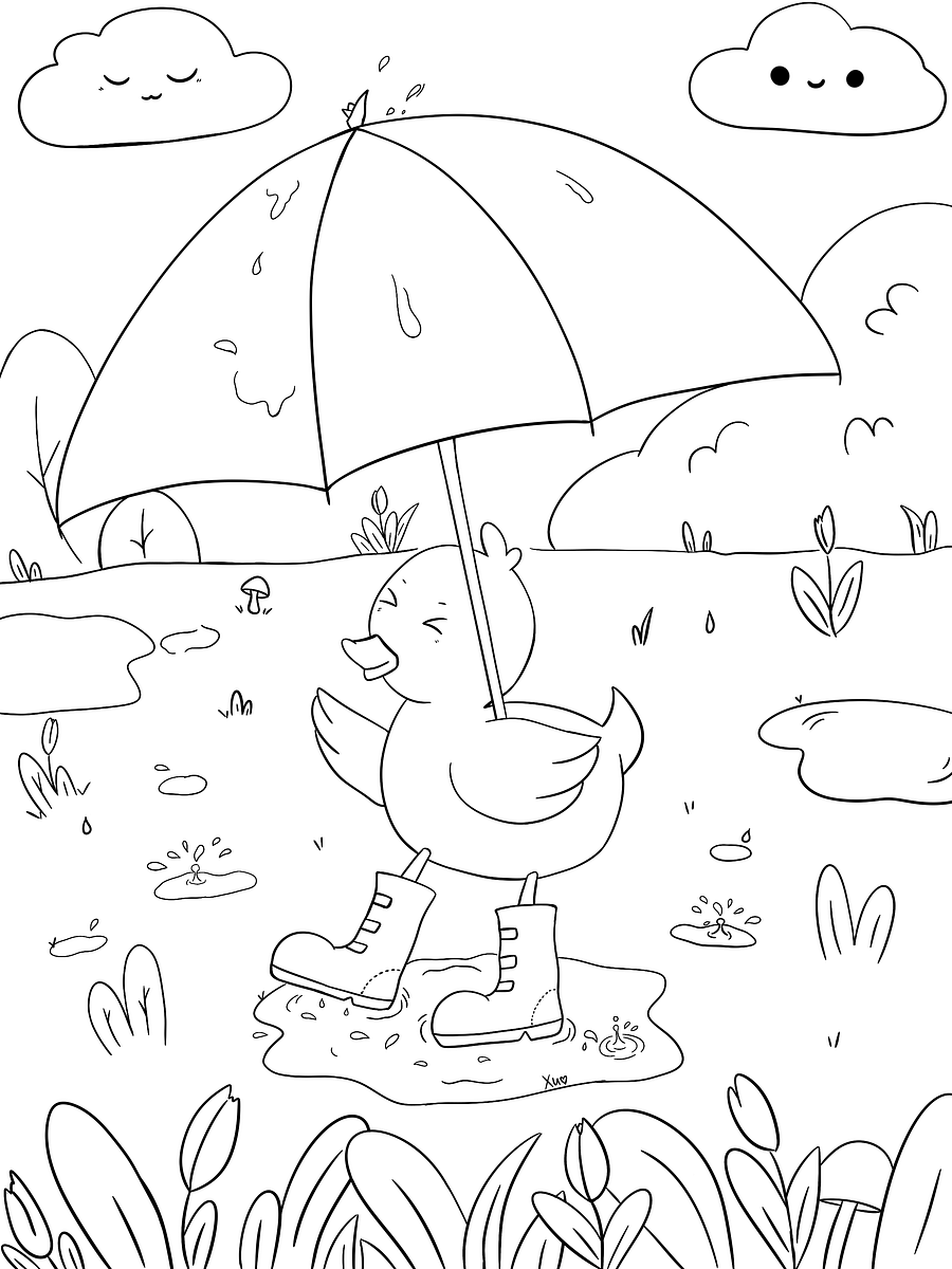 Duck Umbrella Coloring Page- March Reward product image (1)