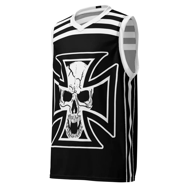 Maltese cross and skull basketball jersey product image (1)