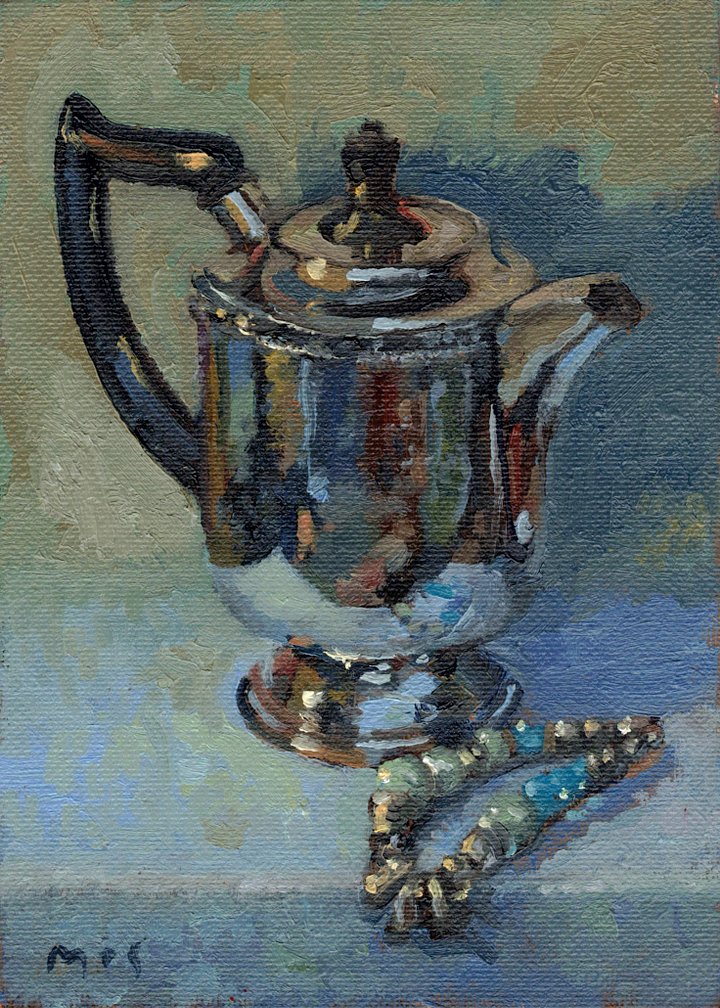 230123 Silver Coffee Pot and Bracelet. Original Study Artwork. product image (1)