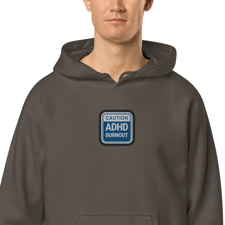 CAUTION: ADHD BURNOUT embroidered pigment hoodie (royal bubble design 2) product image (2)