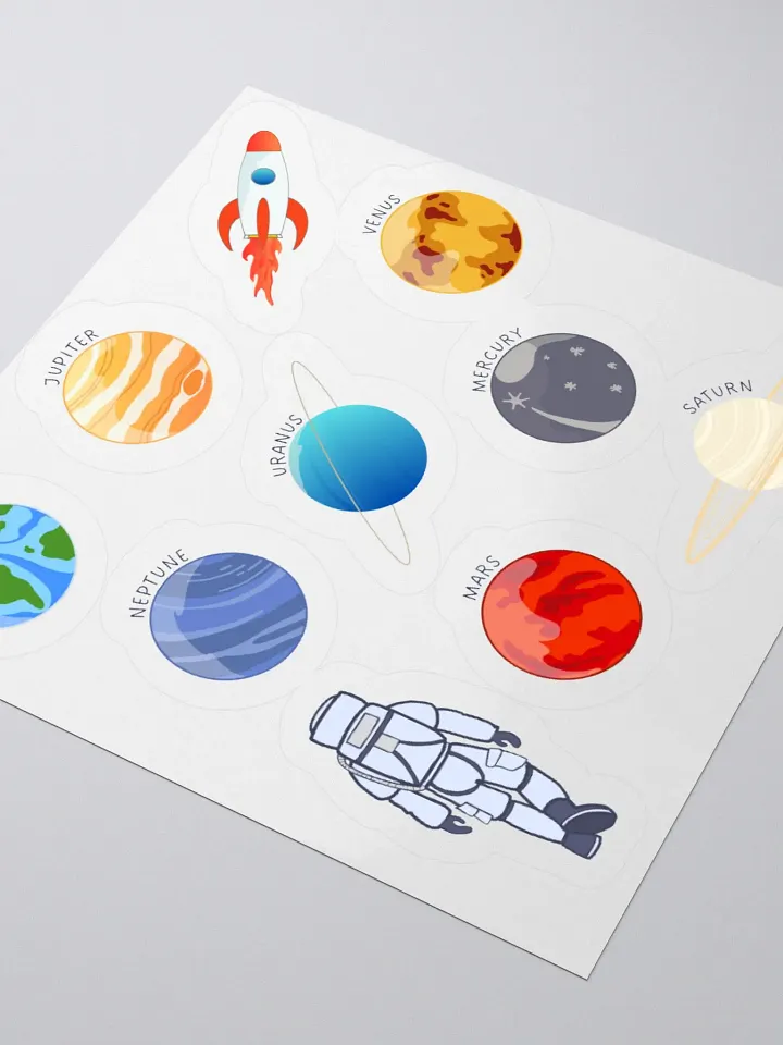 Planet and Astronaut Space Stickers Set – Solar System Kiss-Cut Stickers, Durable for Laptops, Notebooks, and Bottles product image (1)
