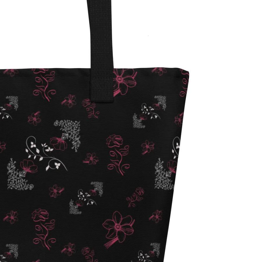 Magenta & White Flowers on Black Tote Bag product image (7)