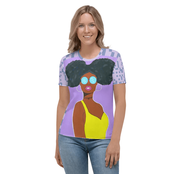 Afro American girl - (acrylic painting picture) - art by Dina R. Women's Crew Neck T-Shirt product image (1)