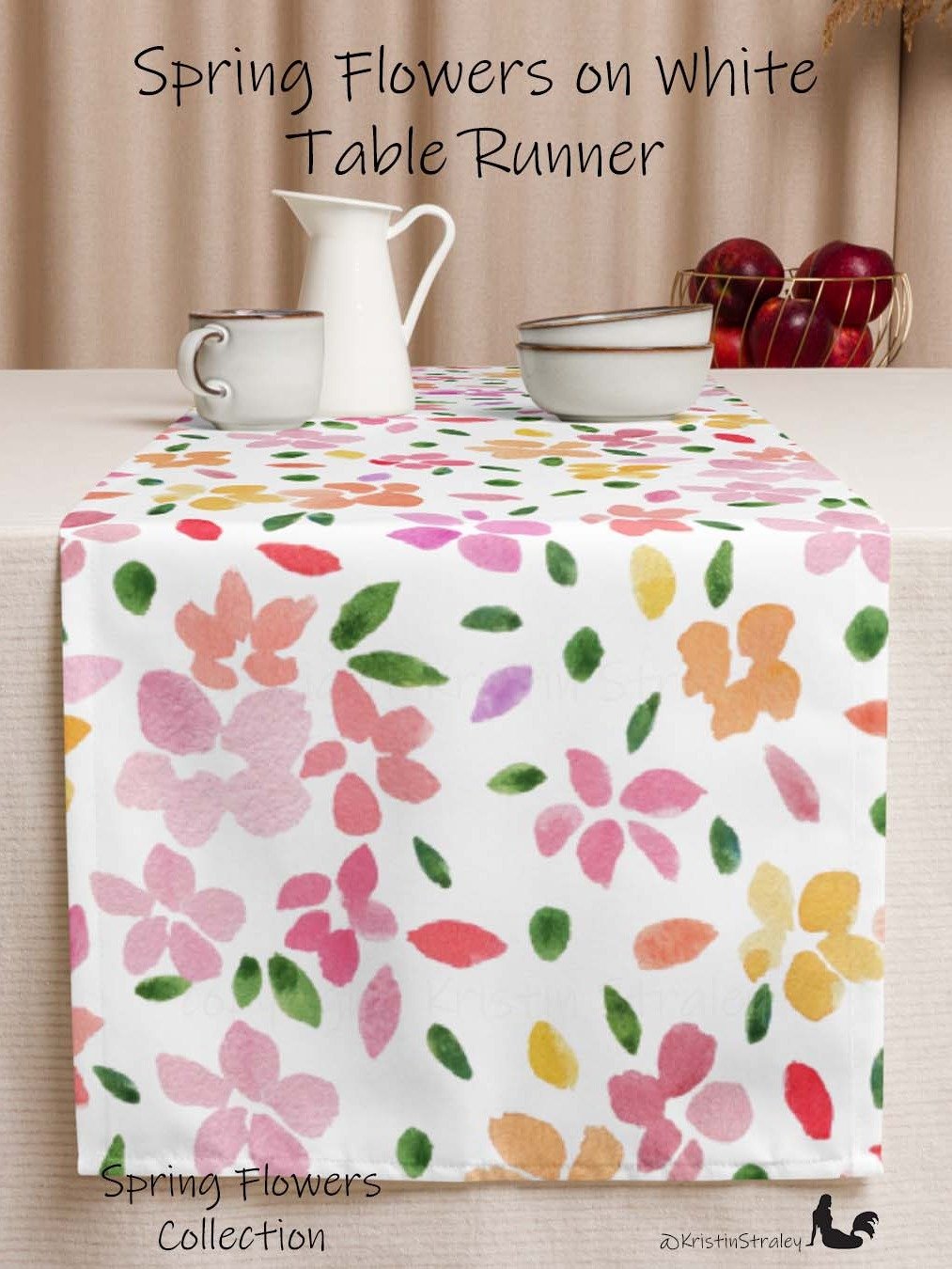Spring Flowers on White Table Runner product image (1)