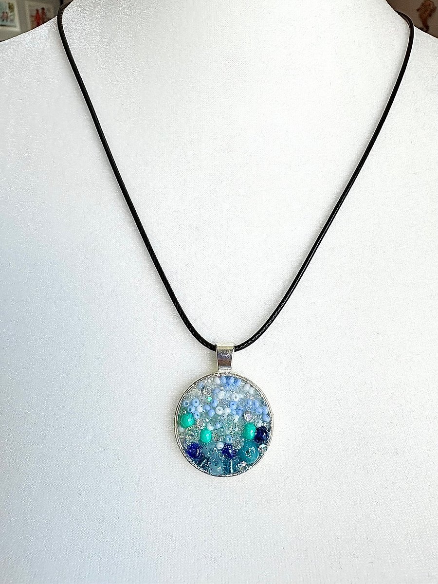 Ocean Dreamscape Pendant Necklace | Handmade Gradient Bead Art | Coastal Charm Jewelry by Monique Faella Designs™ | MFD-00003 product image (2)