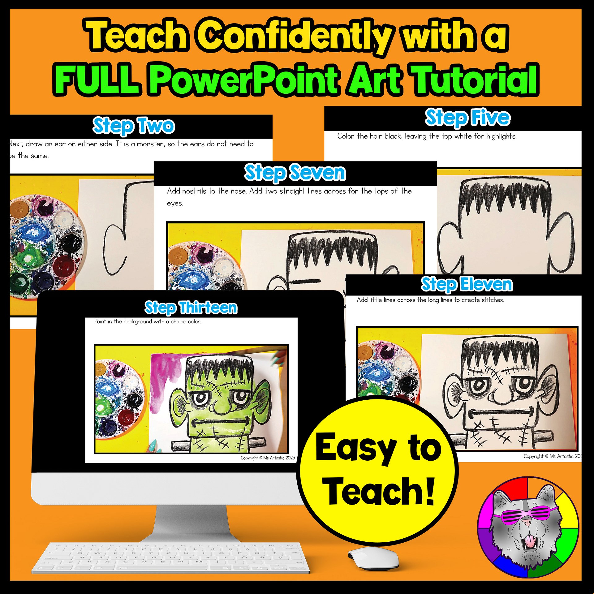 Halloween Frankenstein Art Lesson with Reading, Writing & Step-by-Step Tutorial (Grades 1–4) product image (4)