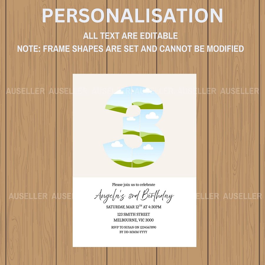 3rd Birthday Photo Collage Editable Invitation Template product image (5)