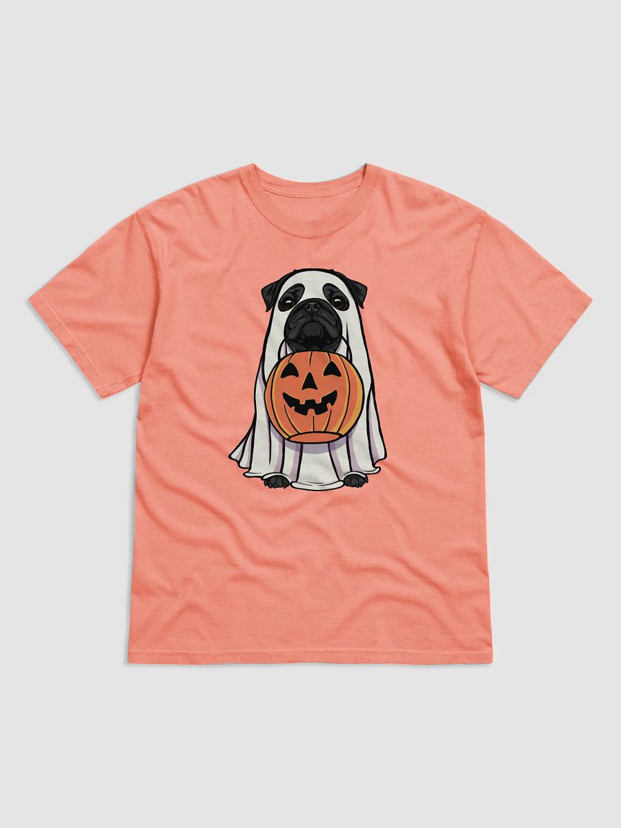 Funny Halloween Pug(Black) T-Shirt | Funny Dog Wearing a Ghost Costume and Holding a Pumpkin Basket product image (18)