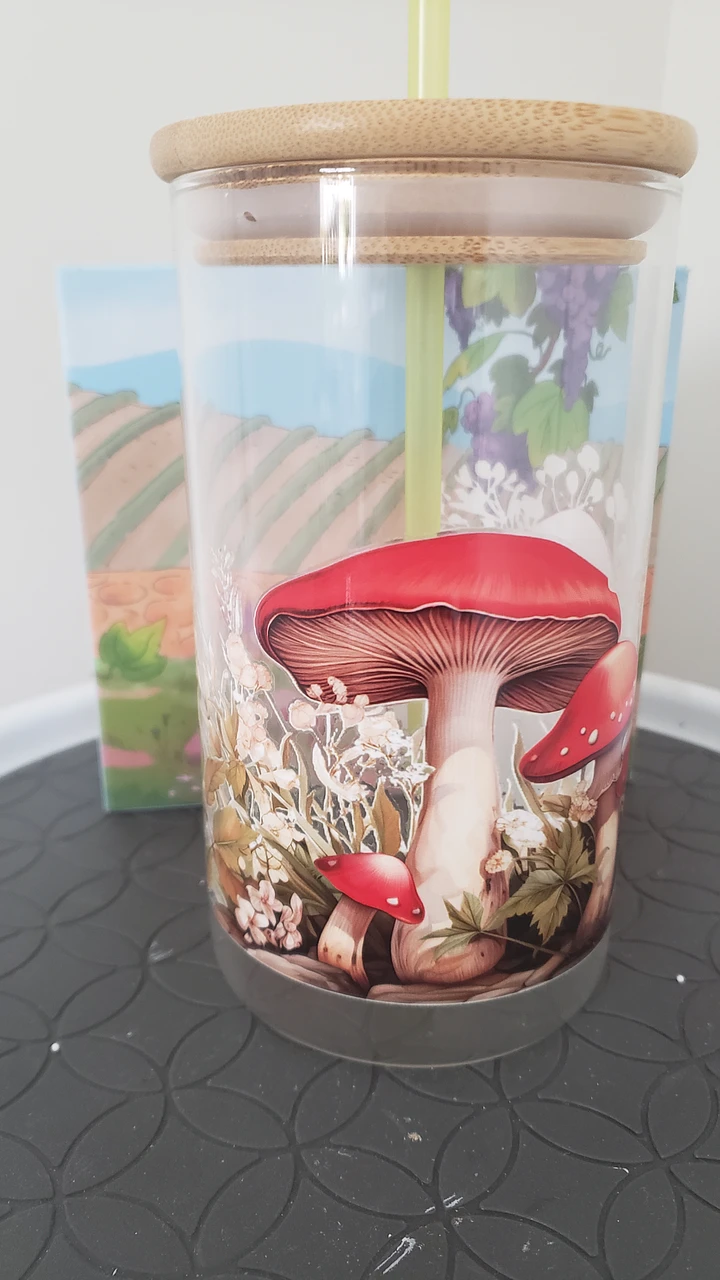 Cute Mushroom Glass Jar with Bamboo Lid product image (1)