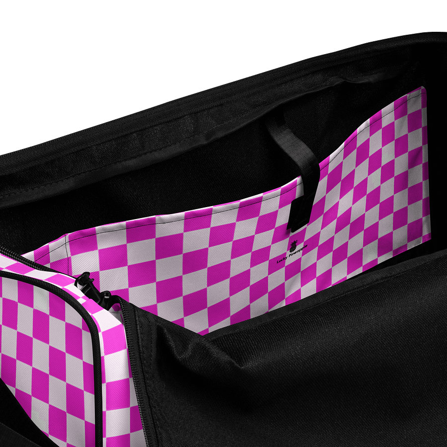 Checkered! Neon Pink and White Checkers Duffel Bag product image (6)