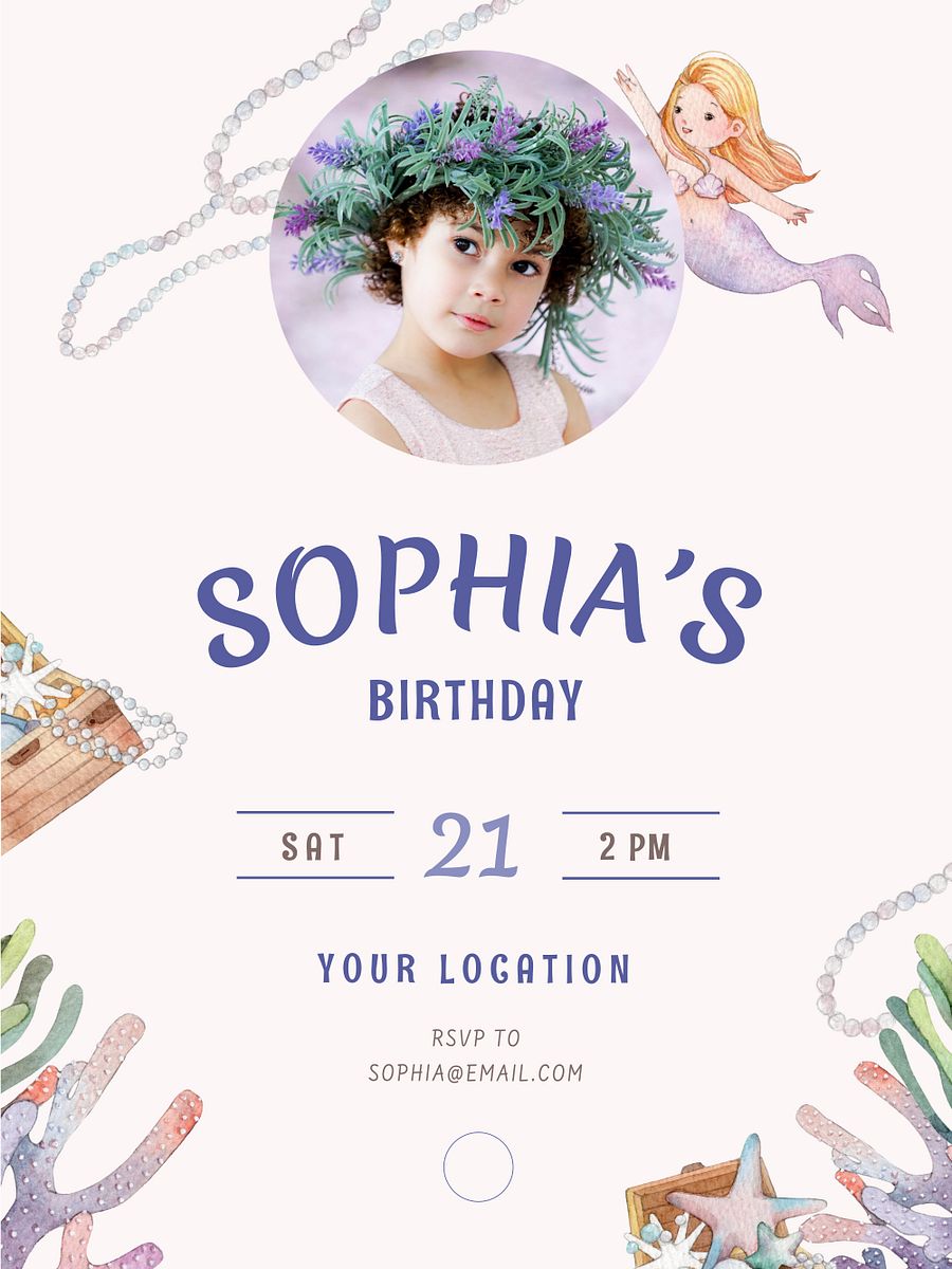 Mermaid Theme Birthday Invitation Card PSD product image (2)