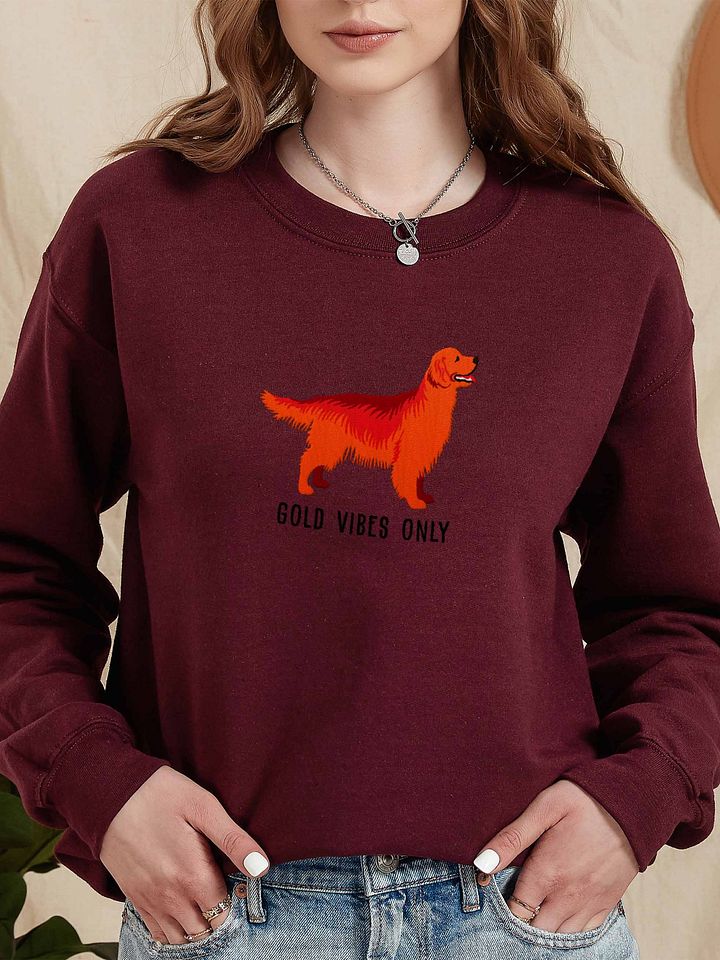 Gold Vibes Only Sweatshirt (Embroidered) of a Golden Retriever(Red) product image (2)