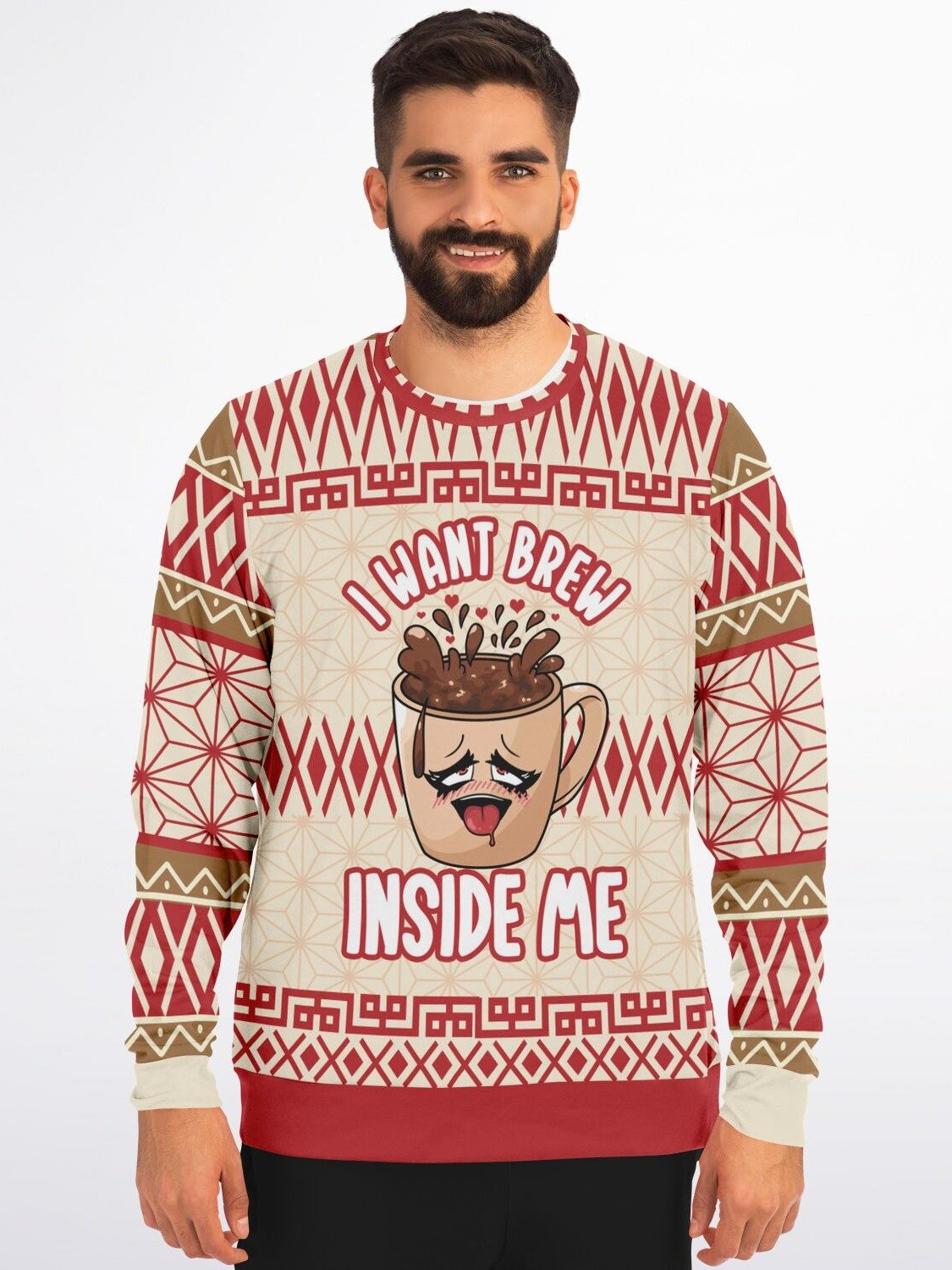 Funny Coffee Lover Sweatshirt "I Want Brew Inside Me" | Festive Christmas Sweater for Coffee Addicts | Cozy & Humorous Winter Gift for Him & Her product image (5)