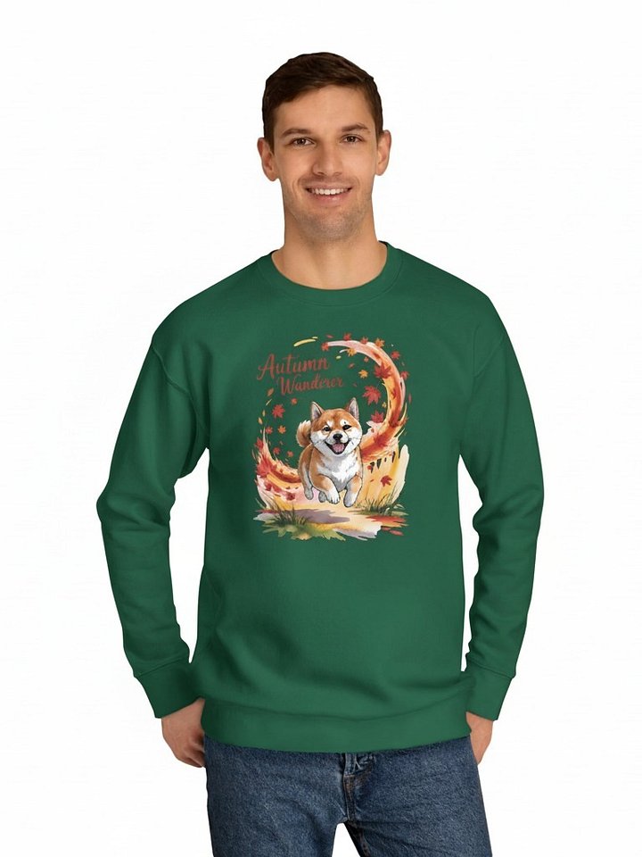 "Autumn Wanderer" Shiba Inu Sweatshirt | Cozy Fall Dog & Leaves Crewneck | Cottagecore Pullover product image (2)