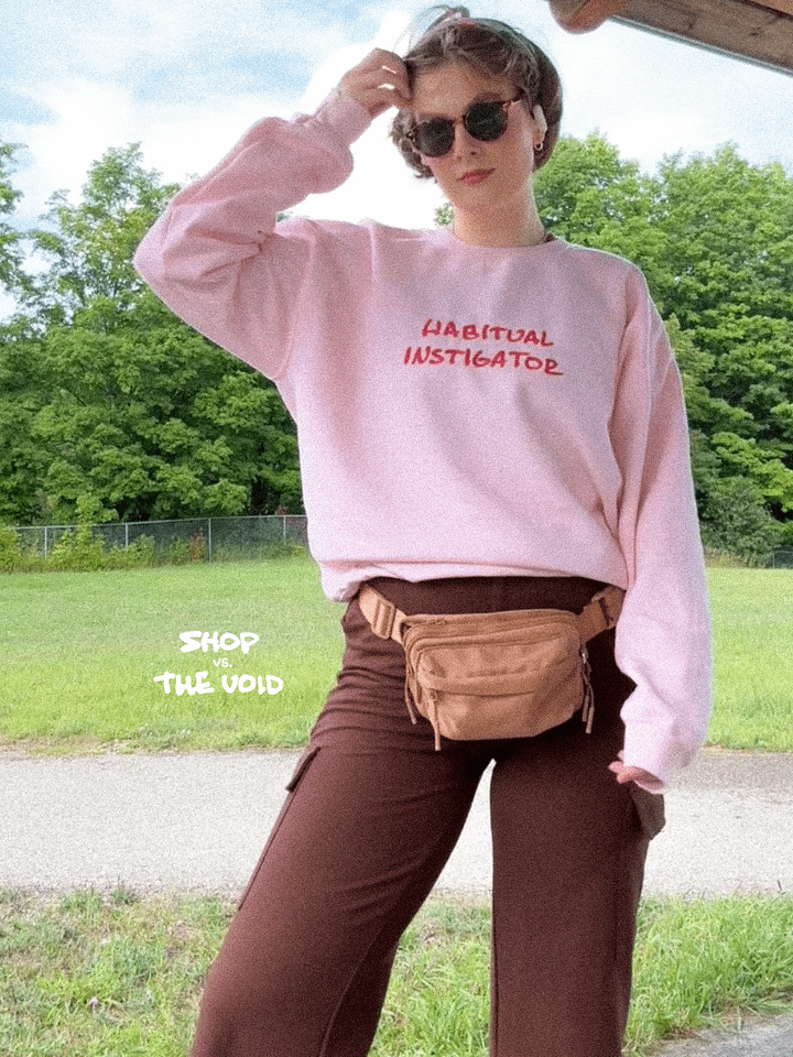 HABITUAL INSTIGATOR (lg. design, pink thread) embroidered crewneck product image (2)
