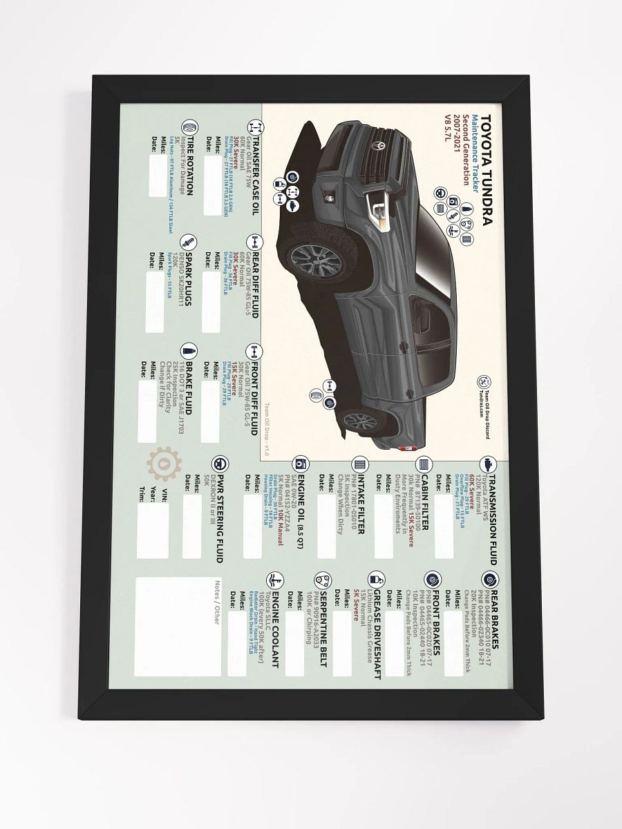 2ND GEN TUNDRA MAINTENANCE TRACKER - MGM Gray (Framed) product image (5)