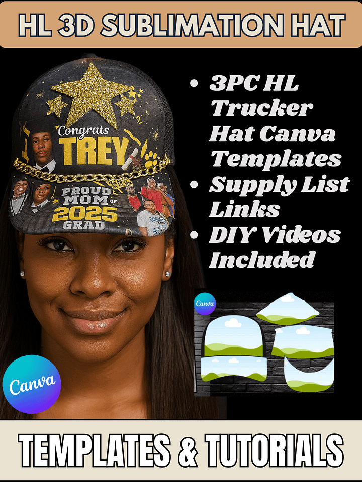 How to Sublimate a HL 3D Hat - Top and Bottom Brim - Templates and Tutorials - PSD PNG Editable in Canva product image (1)