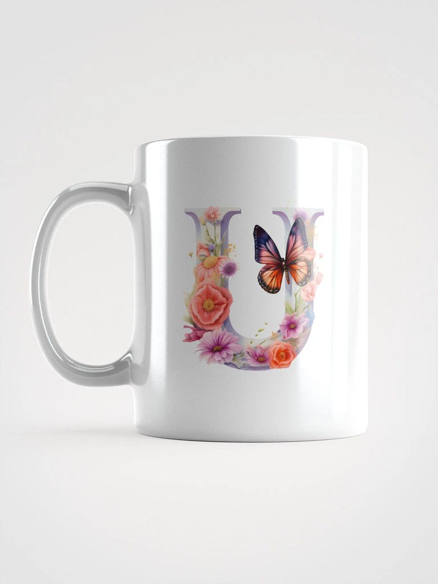 Letter U Monogram Floral Fantasy White Glossy Mug product image (17)