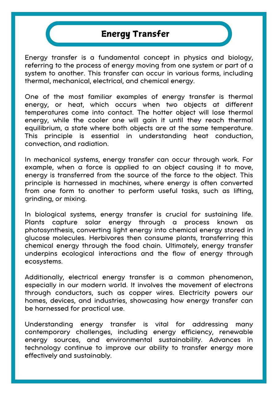 Energy Transfer Reading Passage with Questions Worksheet product image (2)