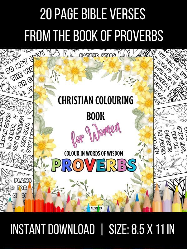 Printable Christian Colouring Book For Women - Colour In Words Of Wisdom: PROVERBS product image (1)