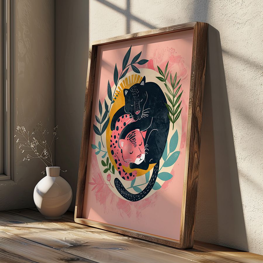 Yin-Yang Leopards Lover Felines Whimsical Art Print product image (10)