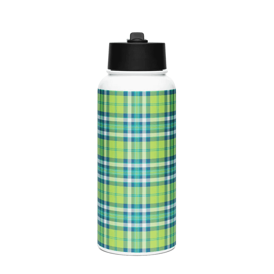 Lime Green and Turquoise Plaid Water Bottle product image (4)
