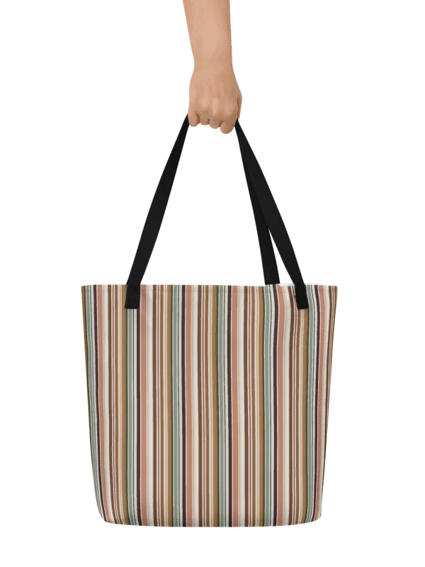 Autumn Fields Stripes Fall Pattern – All-Over Print Large Tote Bag with Pocket product image (2)