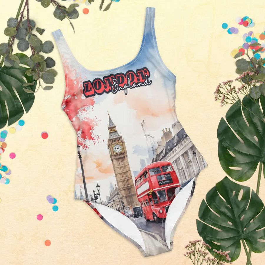 London England Watercolor All Over Print Swimsuit product image (12)