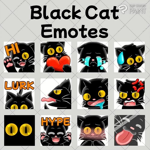 Black cat emotes that are available on my #kofi and #etsy as pay to use #emotes. I really love how these ones came out and I ...