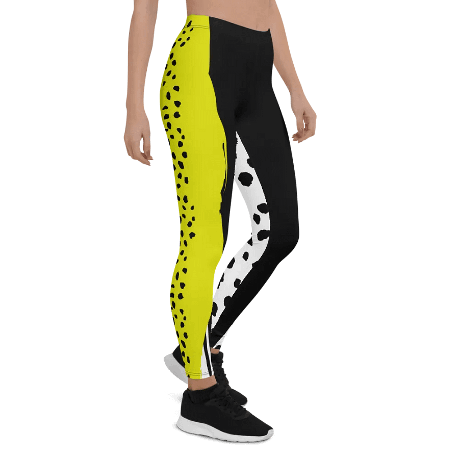 Black/Yellow Abstract Geometric All-Over Print Leggings product image (5)
