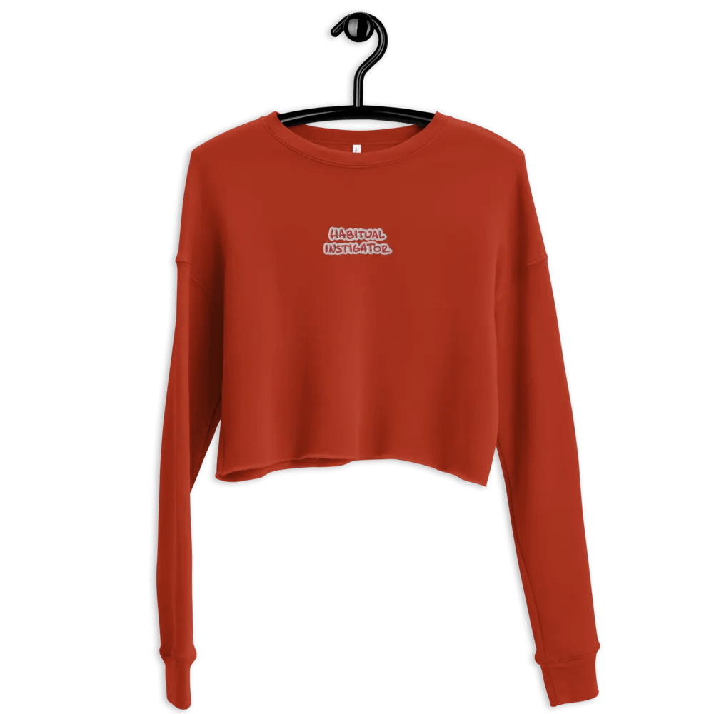 HABITUAL INSTIGATOR (red & white) embroidered fleece crop crew product image (5)