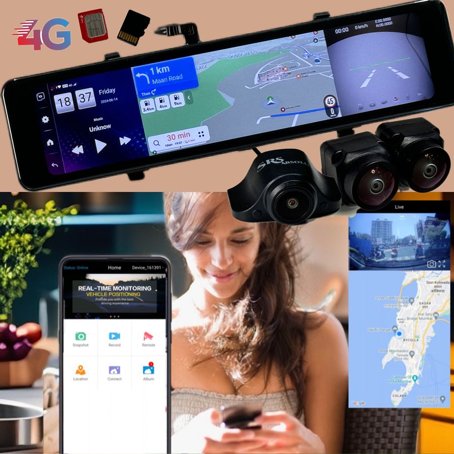 SRS ABSOLUTE 2K 4G Smart Dash Cam | Android | ADAS | 24x7 Remote Audio-Video Monitor | GPS Tracking | 256GB MicroSD support| PlayStore | Maps-Apps Support | Steering Control | Split Screen| Multi-Task product image (2)