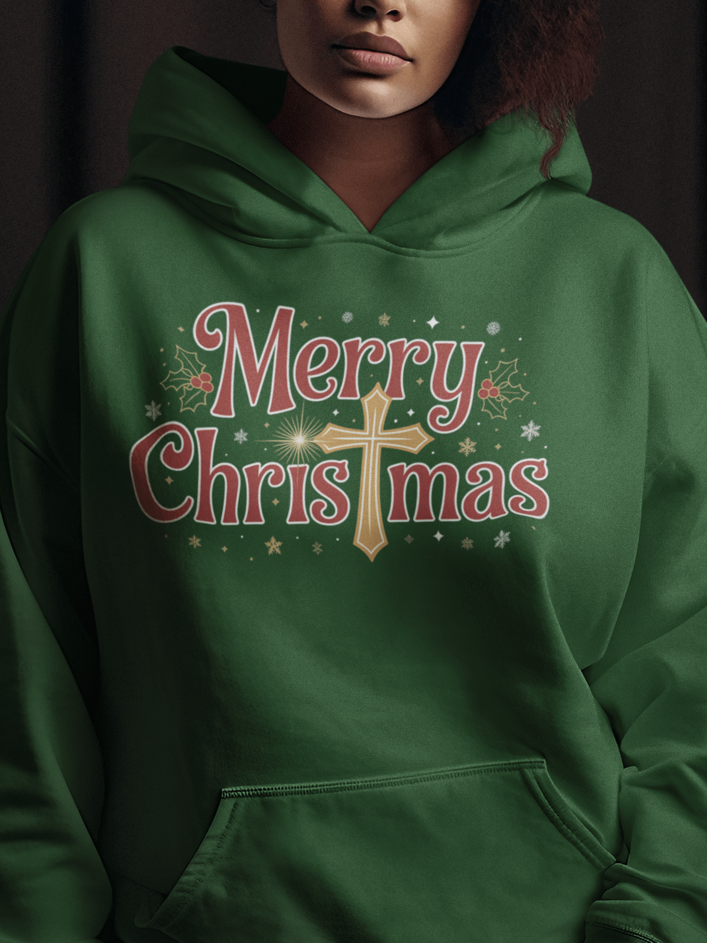 Christian Christmas Hoodie Merry Christmas with a Cross product image (2)