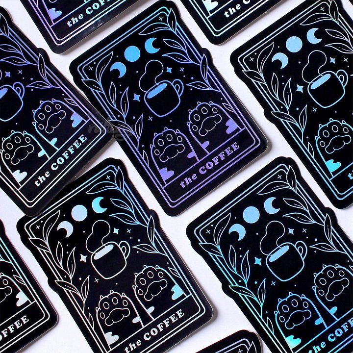 Holographic The Coffee Cat Tarot Sticker product image (1)