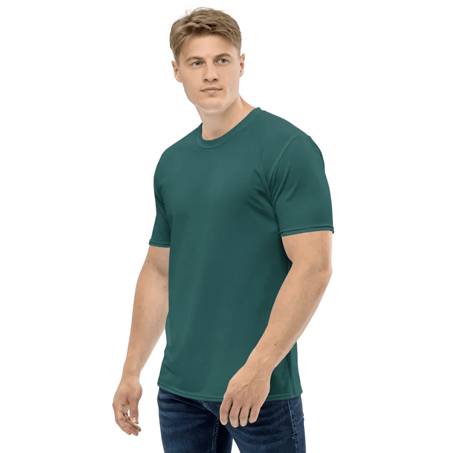 Plain Teal Green Soft Summer Men's Crewneck Polyester Heavyweight Premium T-Shirt by Treasure Pie product image (5)
