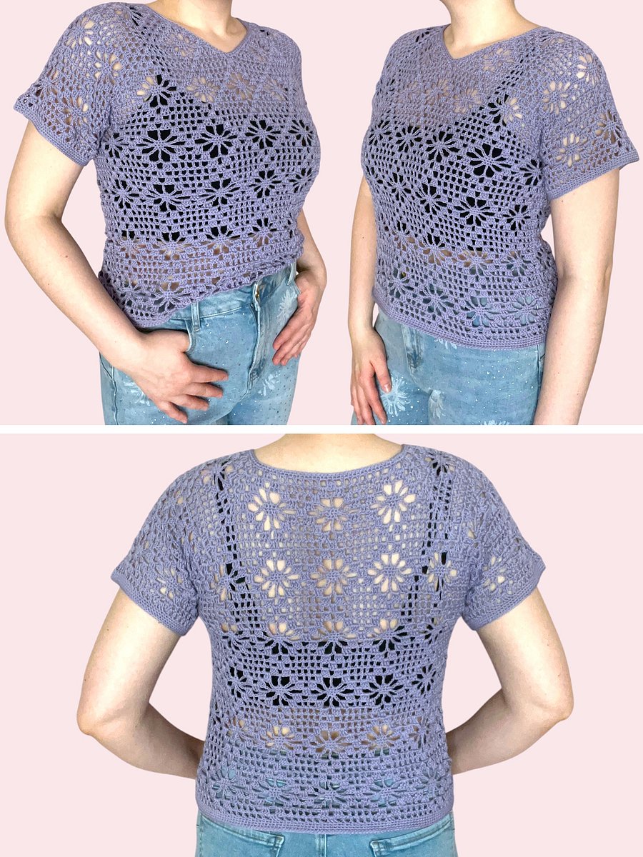 Crochet Pattern: Lacy Floral Diamond Mesh Top, Size M/L product image (2)