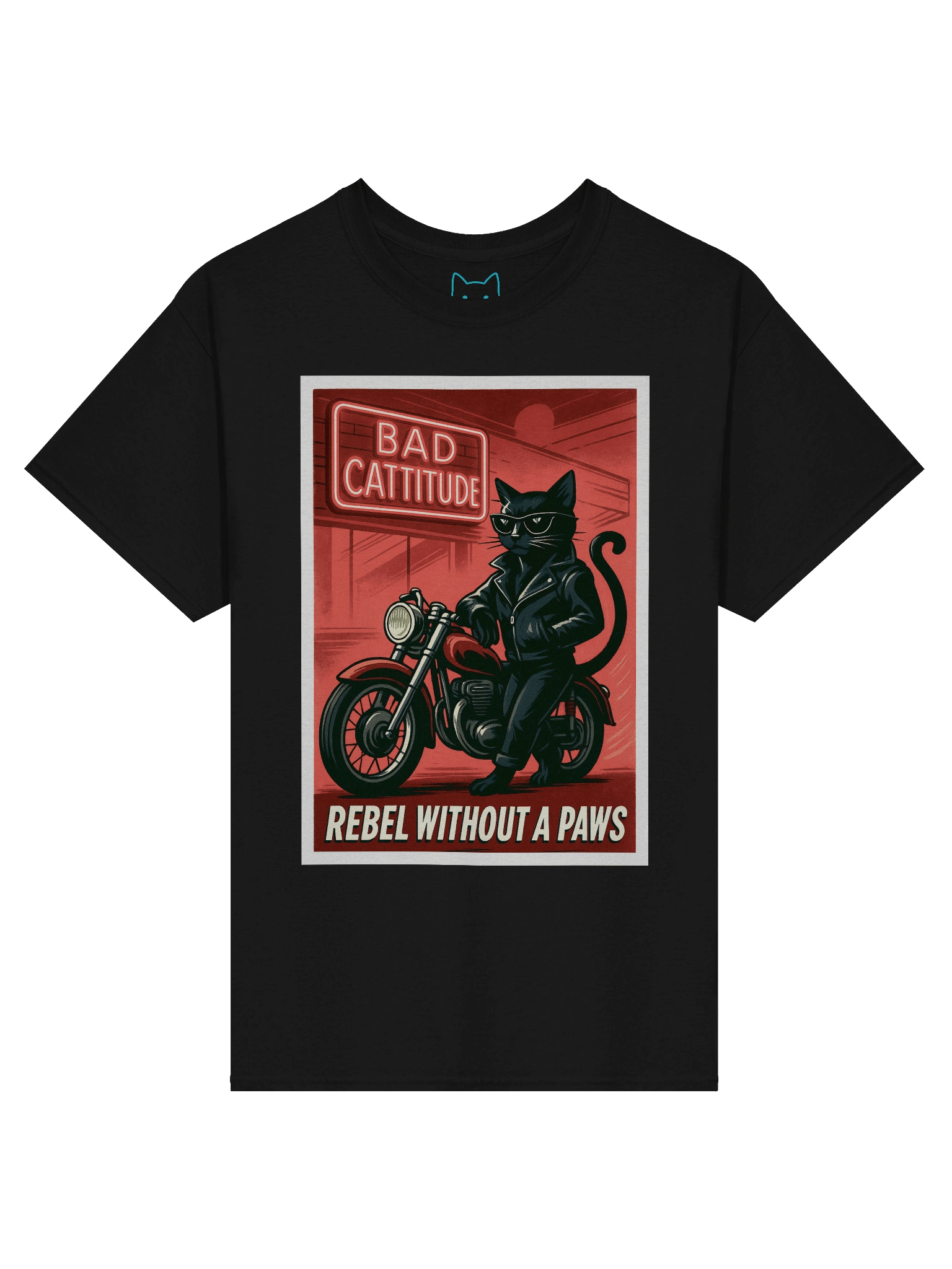Rebel Without a Paws: Bad Cattitude Boxy Fit Unisex T-Shirt product image (1)