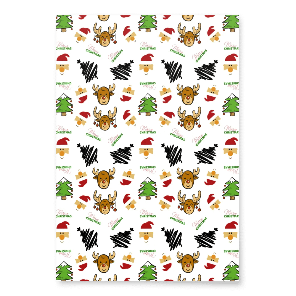 Reindeer, Santa, Christmas Tree Wrapping Paper - White product image (3)