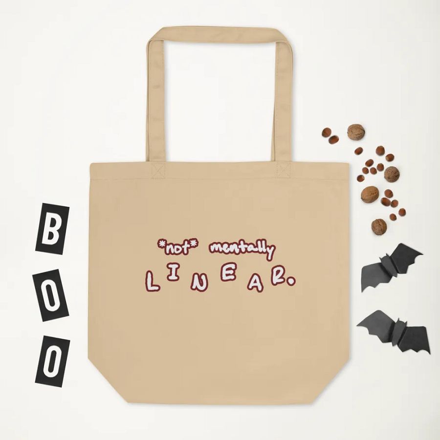 *not* mentally linear (lined design, #6D1616) tote bag product image (6)