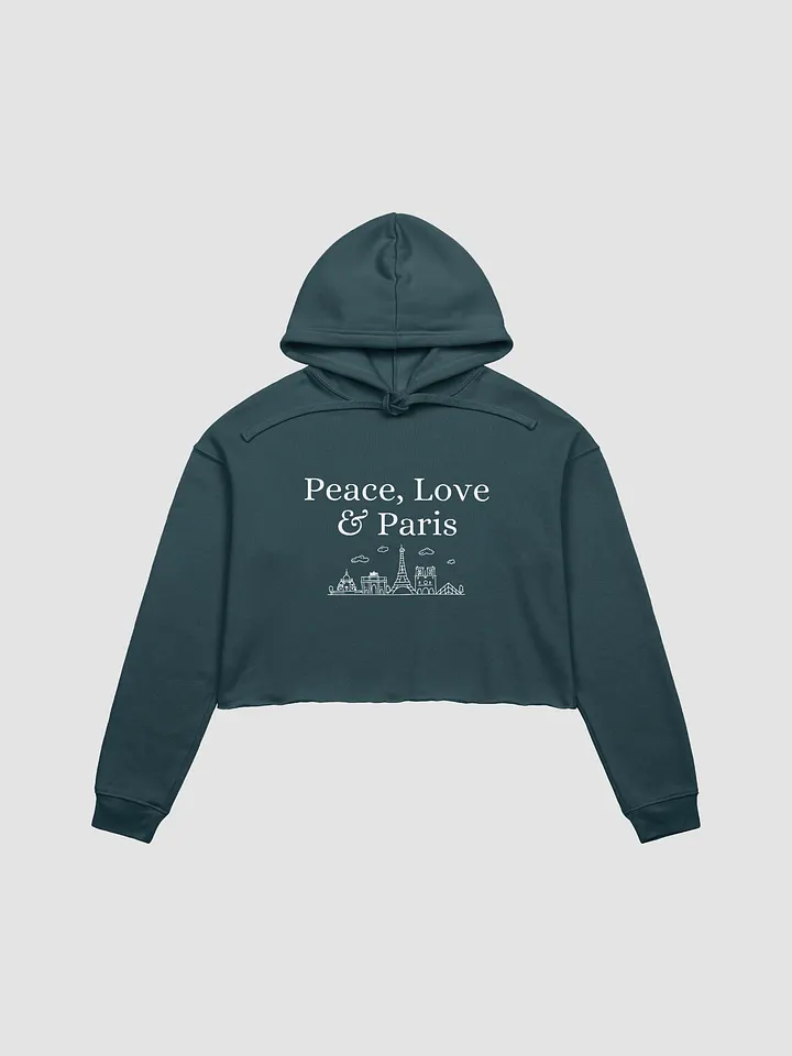 Peace, Love and Paris with Monuments Cropped Hoodie | White Ink Design product image (1)