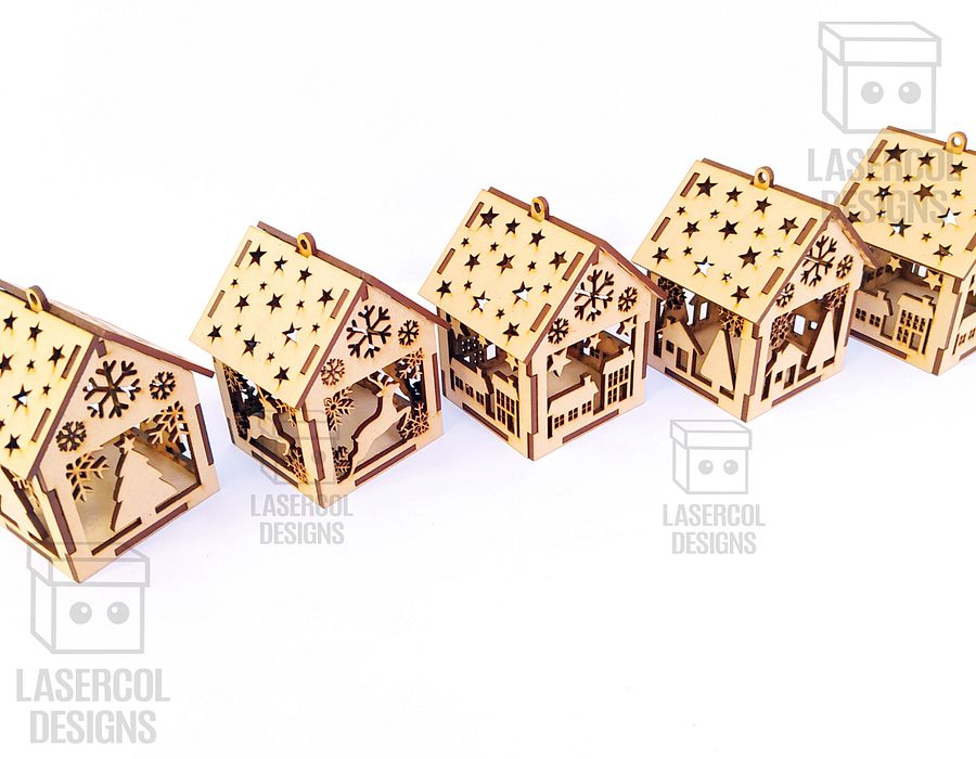 Christmas House Ornaments Set 3 (2 Sizes, 5 Styles) - Laser Cut Files product image (7)