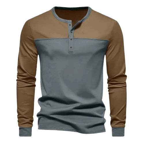 Retro Trendy Long-sleeve Color Matching Henry Collar Bottoming Shirt Casual T-shirt product image (1)