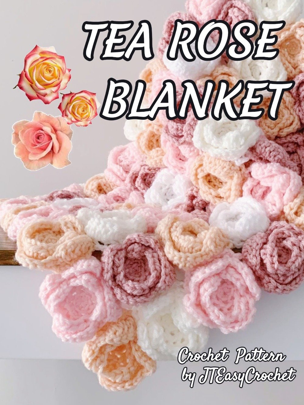 Tea Rose Baby Blanket Crochet Pattern & Video, Tea Rose Throw Blanket Home Decor Accent product image (10)