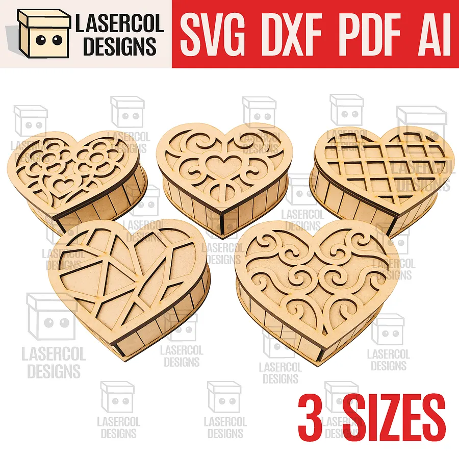 Heart Shaped Box Set 1 (5 Styles, 3 Sizes) - Laser Cut Files product image (1)