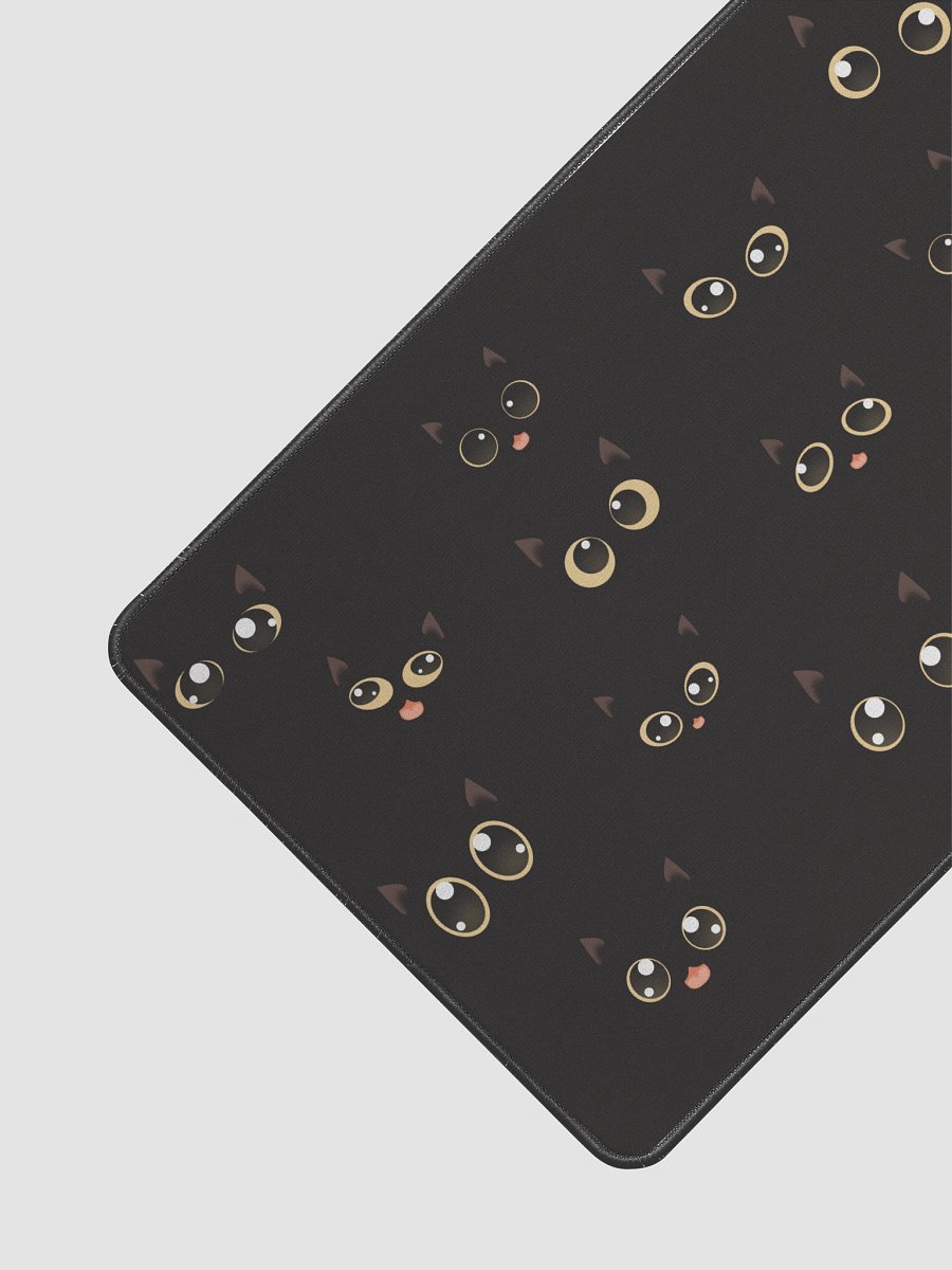 Cute Black Cat Faces (Yellow Eyes) Desk Mat 12" x 22" product image (2)